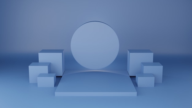 Klassische blaue Farbe des quadratischen Podiums mit Kreisetikett für Produkt