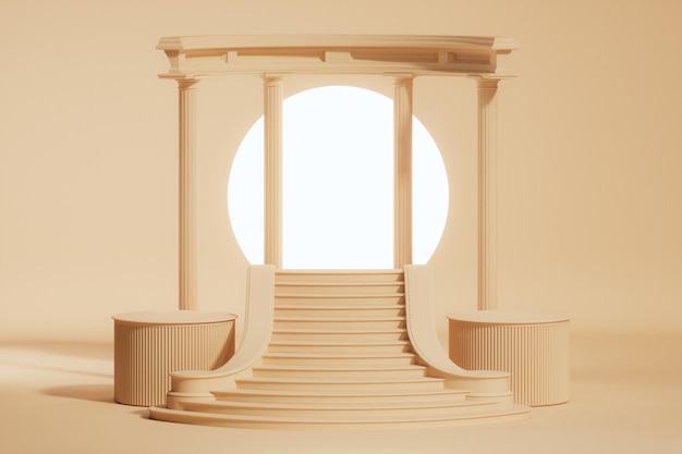 Klassische griechische Säulenplattform mit Treppen und Bögen klassisches luxuriöses 3D-Rendering