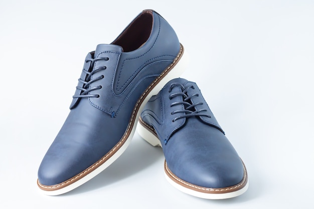 Klassische Herren Leder Freizeitschuhe Blau Nahaufnahme