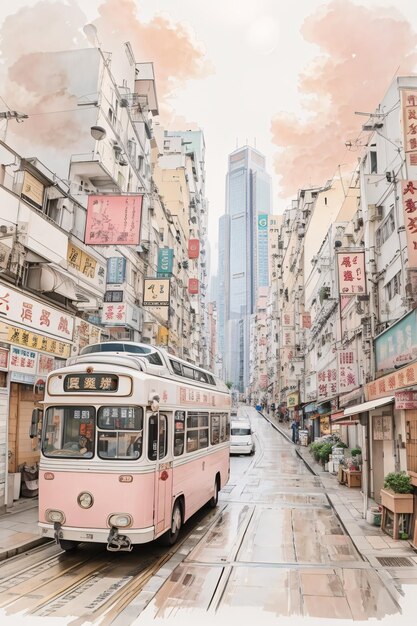 Klassische Illustration der Landschaft der Stadt Hongkong