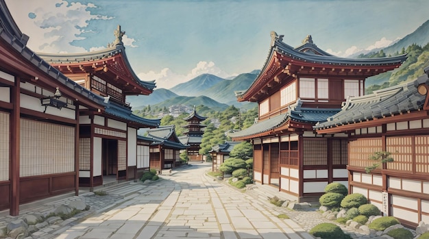 Klassische Illustration der Stadtlandschaft von Kyoto