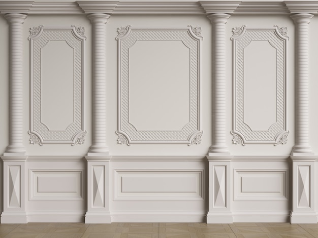 Klassische Innenwand mit Formteilen 3d Rendering