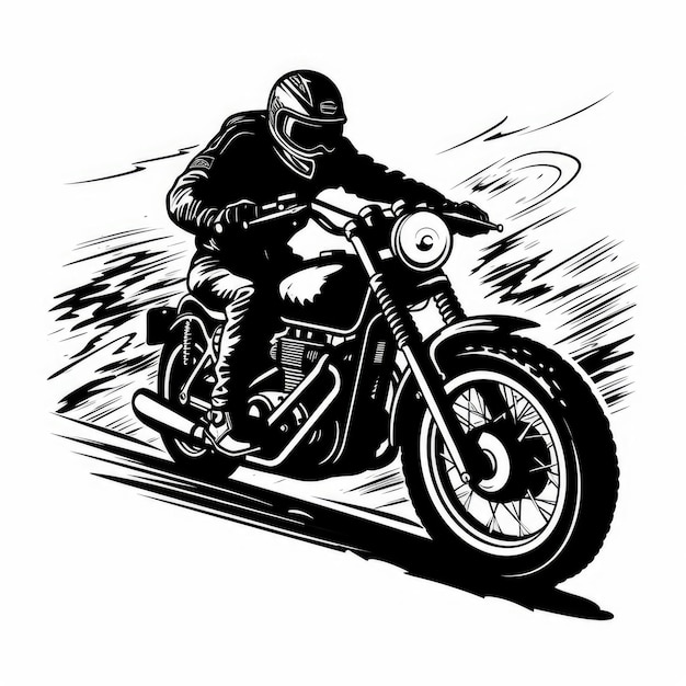 Klassische Motorrad-Schwarz-Weiß-Illustration aus KI-generiertem Bild