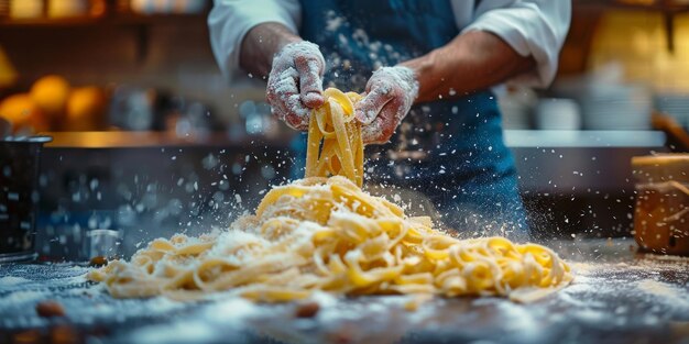 Klassische Nudeln auf dem Hintergrund der Küche, Ernährung und Lebensmittelkonzept