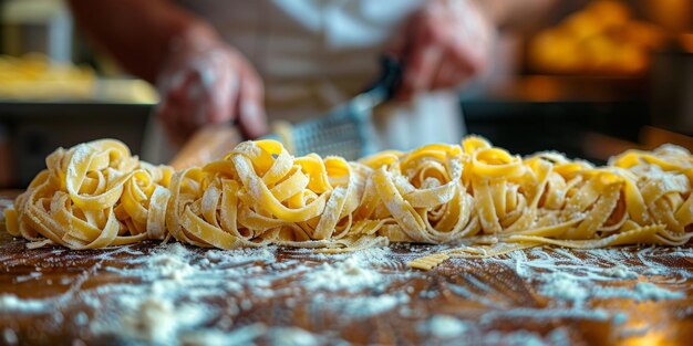 Klassische Nudeln auf dem Hintergrund der Küche, Ernährung und Lebensmittelkonzept