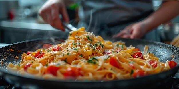 Klassische Nudeln auf dem Hintergrund der Küche, Ernährung und Lebensmittelkonzept