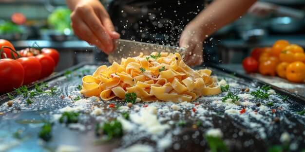 Klassische Nudeln auf dem Hintergrund der Küche, Ernährung und Lebensmittelkonzept