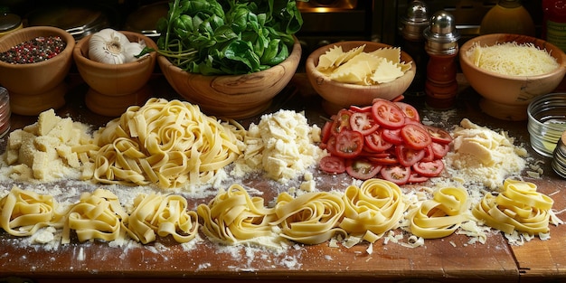 Foto klassische nudeln auf dem hintergrund der küche, ernährung und lebensmittelkonzept