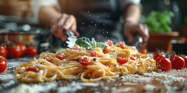 Klassische Nudeln auf dem Hintergrund der Küche, Ernährung und Lebensmittelkonzept