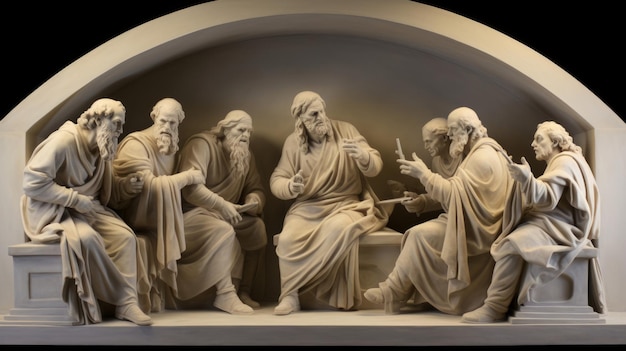 Klassische Relief-Philosophen im intellektuellen Austausch animierter Gesichter