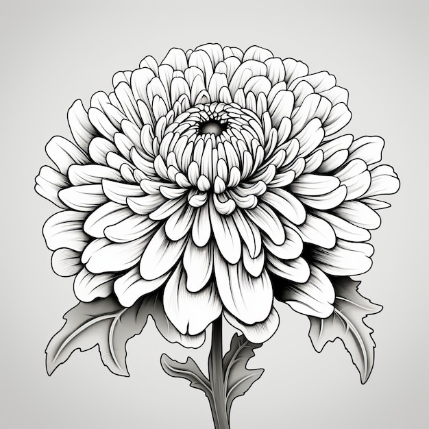 Klassische Schwarz-Weiß-Chrysanthemenblumen-Illustration für Kinder-Malbuch