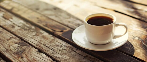 Klassische Tasse schwarzer Kaffee auf einem rustikalen Holztisch Einfachheit trifft auf Tradition