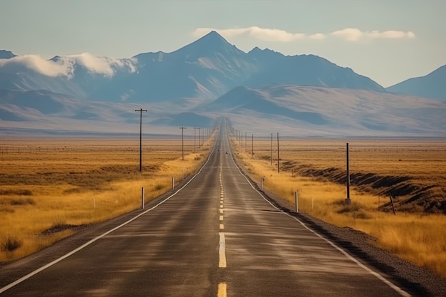 Klassische vertikale Panoramaansicht einer endlosen geraden Straße. Generative KI