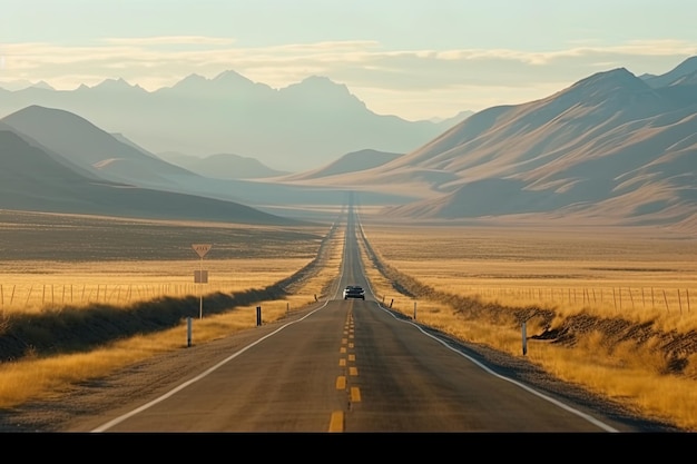 Klassische vertikale Panoramaansicht einer endlosen geraden Straße. Generative KI