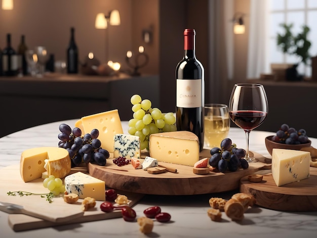 Klassische Wein- und Käsekombination, perfekt für einen anspruchsvollen Abend