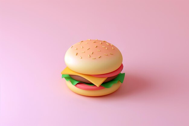 Klassischer Burger 3D-Render auf pastellfarbenem Hintergrund Hamburger Abstraktes Fastfood Käse Burger minimalistisches Junkfood-Konzept Traditionelles Straßen-Fastfood-Symbol Kopierraum