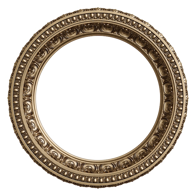 Klassischer goldener runder Rahmen mit Verzierungsdekor lokalisiert auf Weiß