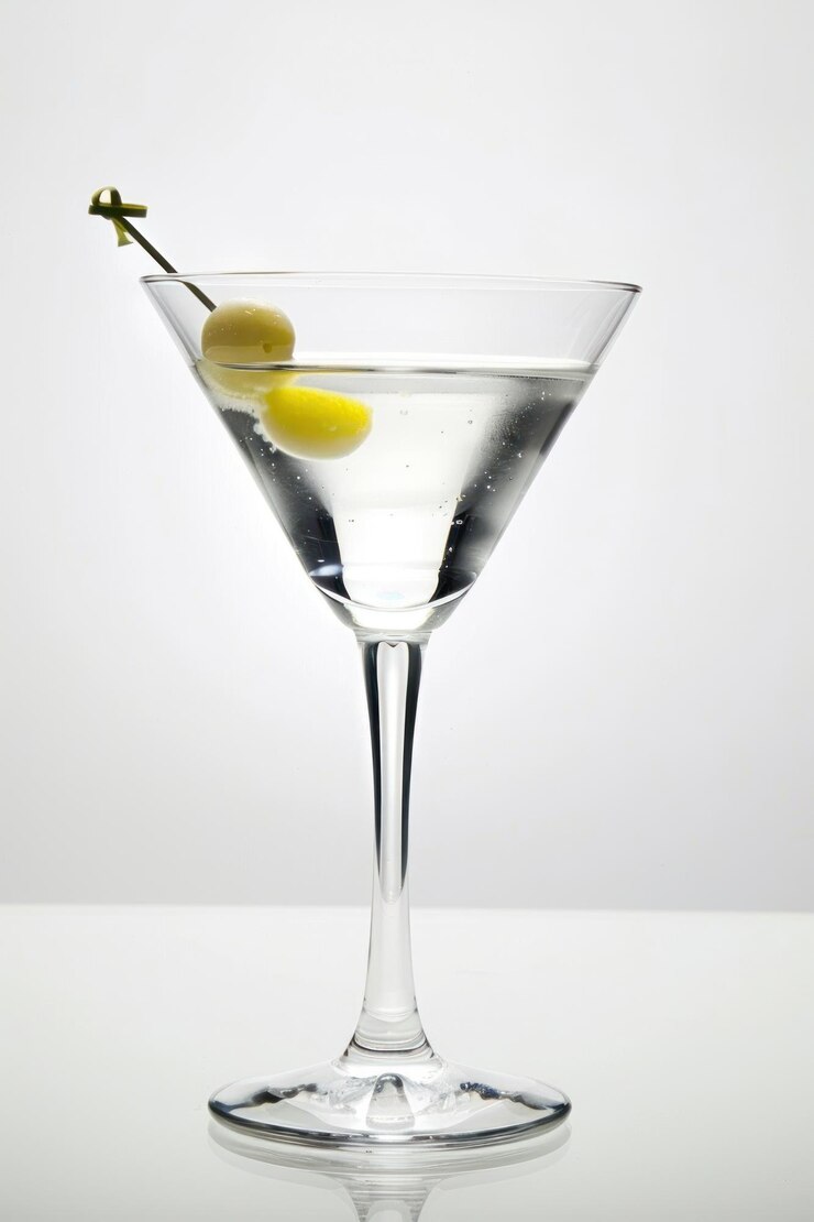 Foto klassischer martini mit grünen oliven
