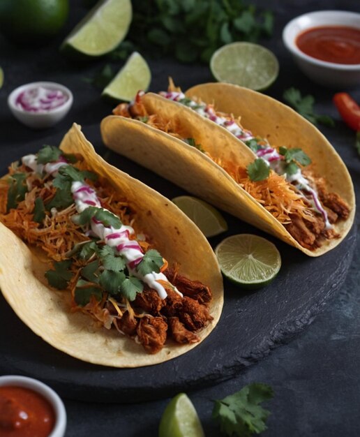 Foto klassischer mexikanischer taco mit saftiger füllung und soße