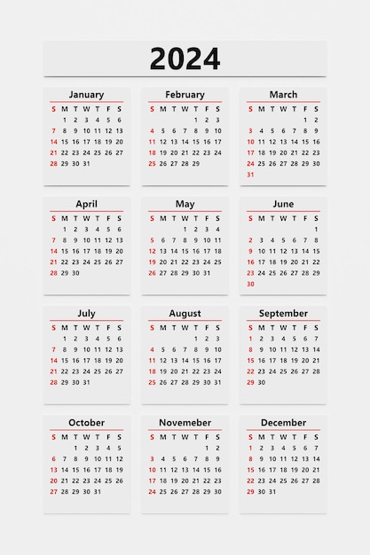 Foto klassischer monatskalender für 2024. kalender im stil minimalistischer quadratischer form