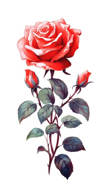 Klassischer rot-weißer Rosenstrauß auf Aquarellhintergrund, perfekt für Hochzeitseinladungen und Grußkarten. Generative KI