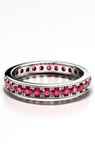 Foto klassischer rubin-eternity-ring, palladium-kanal-set, rotes thema, t-kreative, minimalistische, trendige kollektion