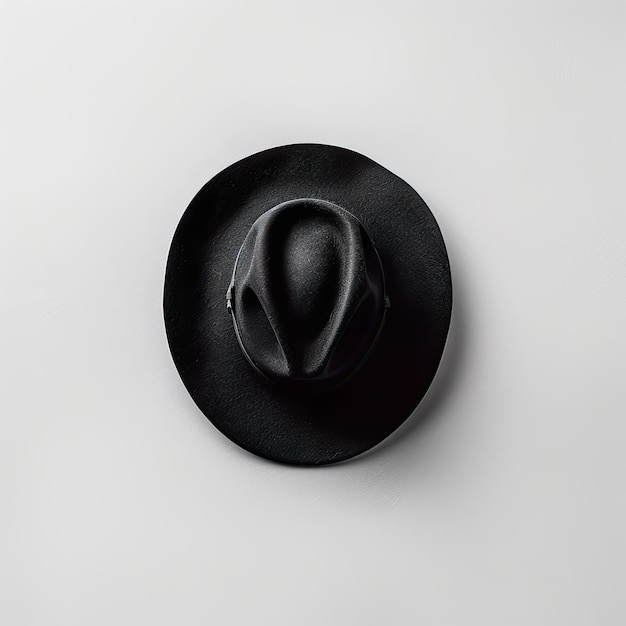 Klassischer schwarzer Fedora-Hut auf weißer Oberfläche