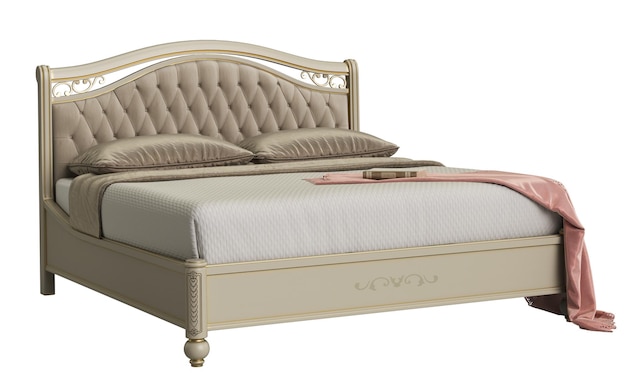 Klassisches Bett auf weißem Hintergrund 3D-Rendering