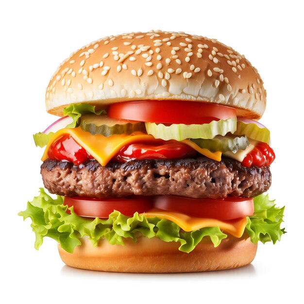 Klassisches Hamburger-Stockfoto isoliert in Weiß