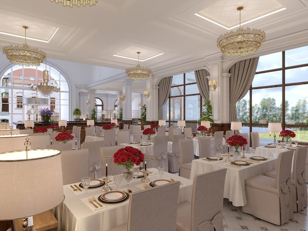 Klassisches Interieur eines Hotelrestaurants. 3D-Rendering