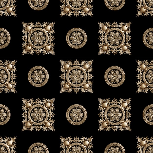 Klassisches nahtloses Muster der goldenen runden Verzierung auf Schwarz