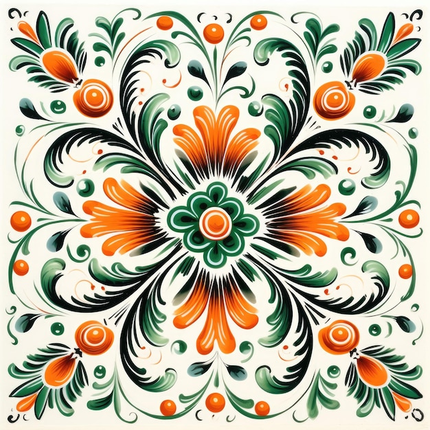 klassisches Retro-Vintage-Muster nahtloses Design florales slawisches traditionelles Fliesenvektor orange-grün