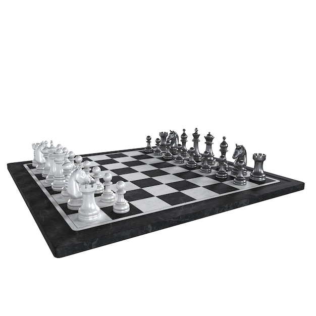 Klassisches Schach auf schwarz-weißem Brett bereit für ein Spiel