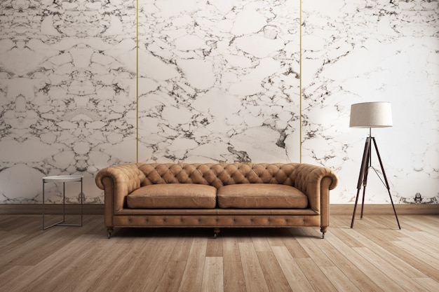 Klassisches Sofa mit weißer Marmorwand