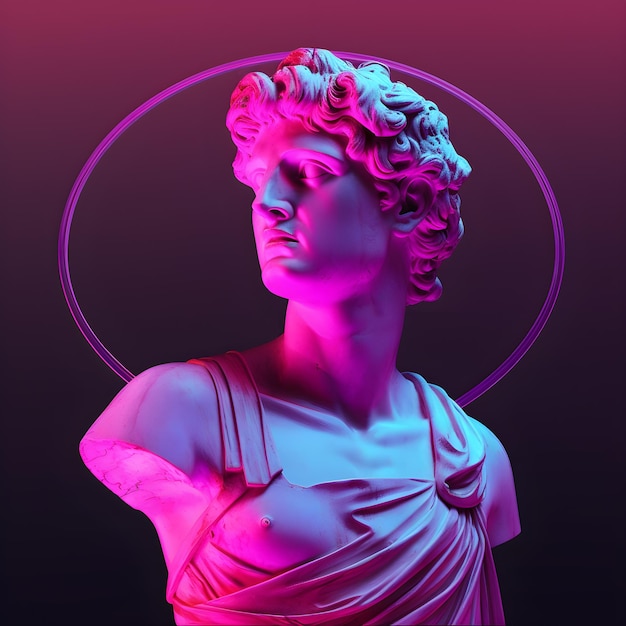 Klassisches Statuen-Hintergrundkonzept. Vaporwave-Stil-Hintergrund. Klassische Skulptur-Farbverzerrung