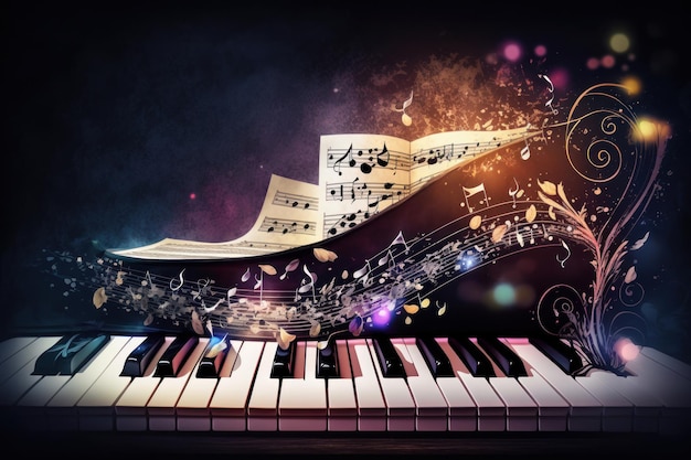 Klavier und Musiknoten im Hintergrund Illustration AI Generative