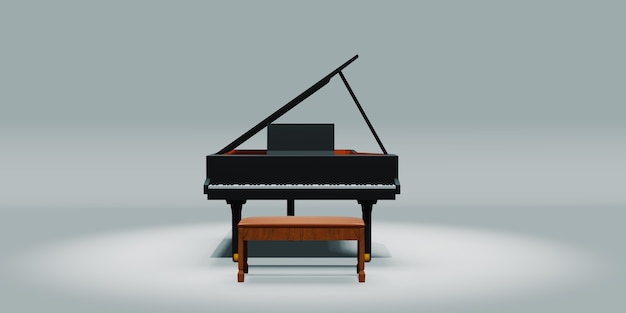 Klavier und Stuhl auf einer weißen Hintergrund 3d Illustration