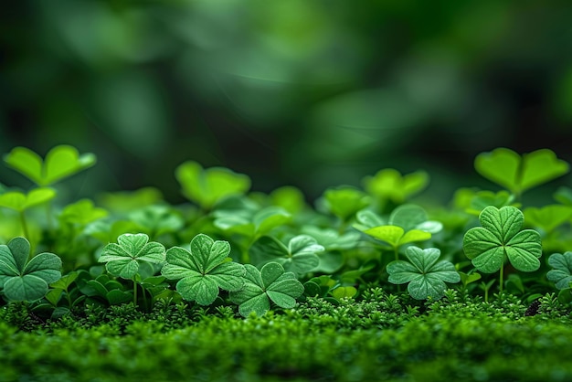 Kleeblätter für den grünen Hintergrund mit dreilebigen Kleeblättern St. Patrick's Day Hintergrund mit Kopierraum