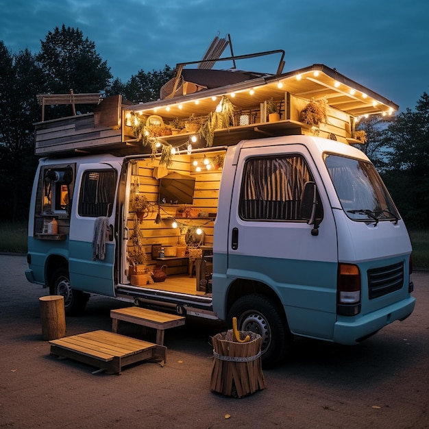 Kleinbus-wohnmobil mit beleuchtung