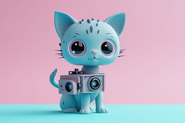 Kleine 3D-Babykatze mit einem von der KI generierten Objekt