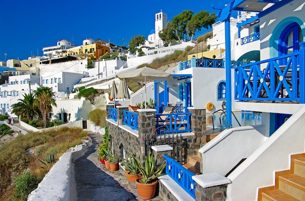 kleine charmante Hotels der Insel Santorini. Fira Dorf. Griechenland