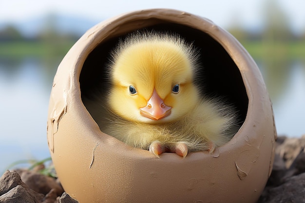 Kleine Ente im Tontopf, KI generiert