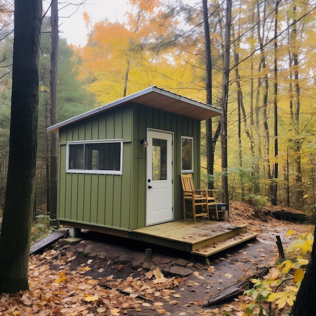 Kleine grüne Hütte im Wald