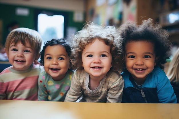 Kleine Gruppe glücklicher Kleinkinder im Klassenzimmer