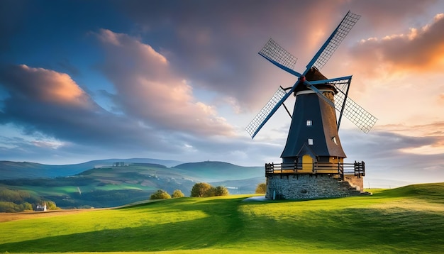 Kleine Häuser und Windmühlen verwandeln imaginäre Landschaften