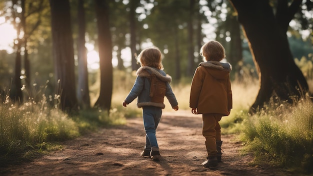 Kleine Kinder gehen spazieren und spielen, erkunden die Welt. Glückliche Kinder, die mit wichtiger Arbeit beschäftigt sind