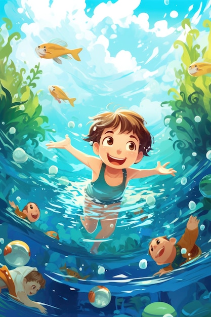 kleine Kinder schwimmen im Pool unter Wasser