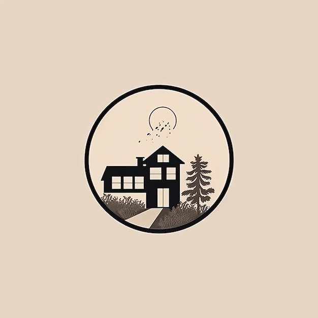 Kleine ländliche Hütte, minimalistische Emblem-Illustration