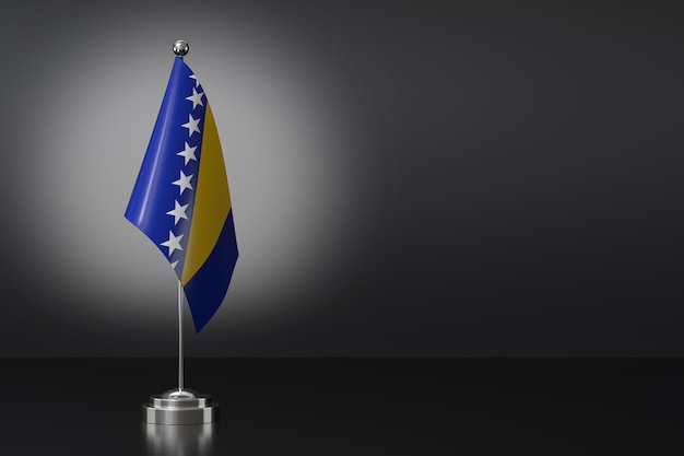 Foto kleine nationalflagge von bosnien und herzegowina auf schwarzem hintergrund 3d-rendering