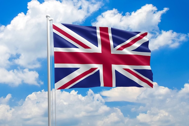 Kleine Papierflagge des Vereinigten Königreichs auf weißem Hintergrund